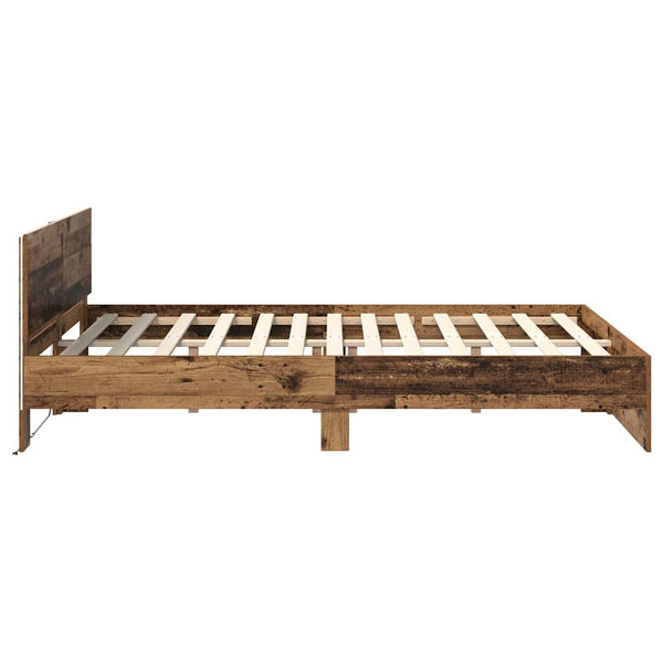 Sängyn runko LED-nauhoilla Vanha Puu 160 x 200 cm Tekninen puu