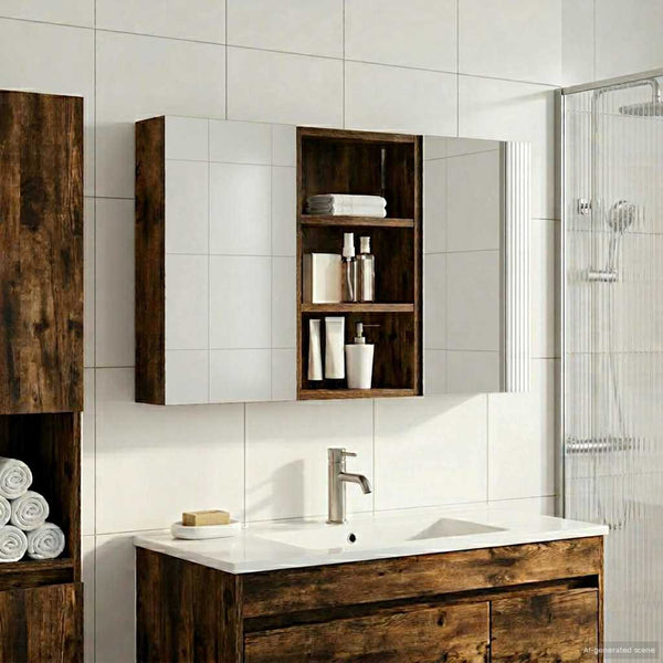 Kylpyhuoneen kaappisetti 3 kpl 90 x 10,5 x 50 cm Tekninen puu