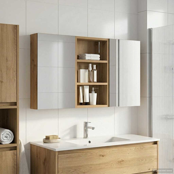 Kylpyhuoneen kaappisetti 3 kpl 90 x 10,5 x 50 cm Tekninen puu