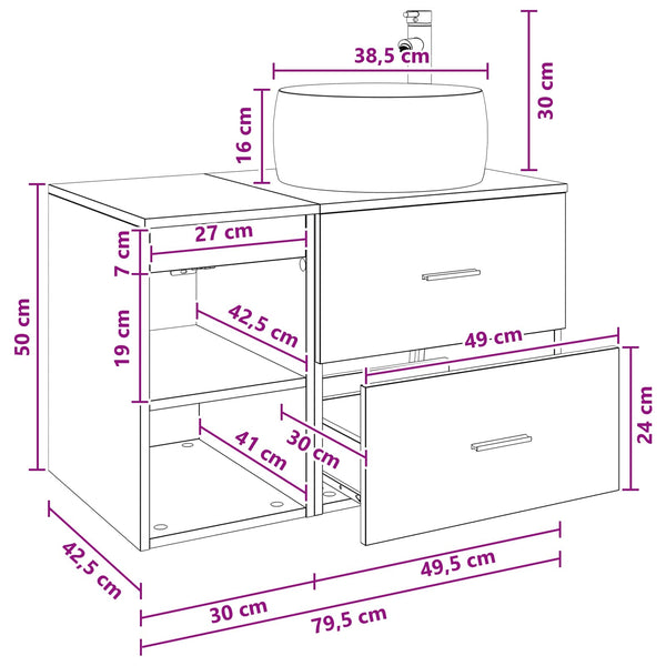 Kylpyhuonekalustesetti 2 kpl valkoinen Tekninen puu
