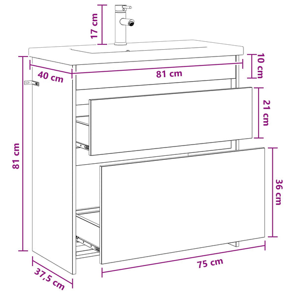 Kylpyhuonekalustesetti Sonoma-tammi 81 x 40 x 84,5 cm