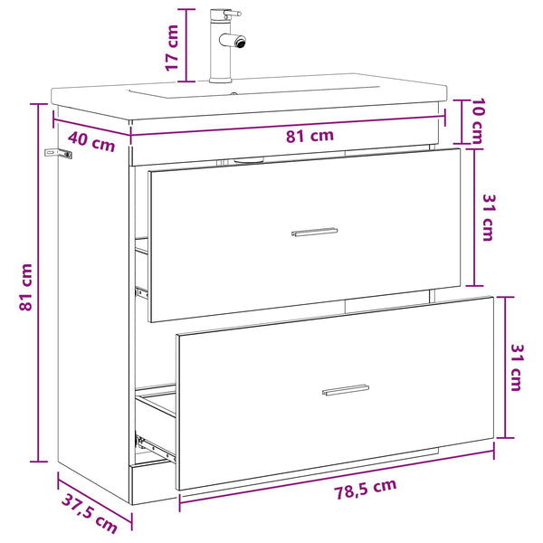 Kylpyhuonekalustesetti Betoninharmaa 81 x 40 x 84,5 cm