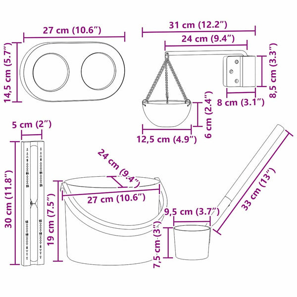 Saunapkipakkaus 5 pcs Musta 8.5 x 8 x 4.5 cm Alumiini