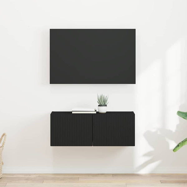 Kaksi kappaletta Musta TV-seinäkaappi 60 x 31 x 29.5 cm Teknistä puuta