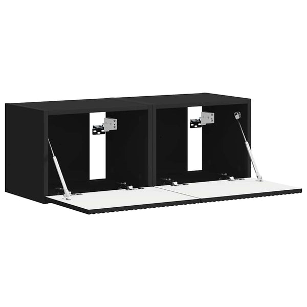 Kaksi kappaletta Musta TV-seinäkaappi 60 x 31 x 29.5 cm Teknistä puuta