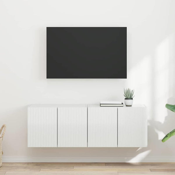 TV-seinäkaappi 2 pcs Korkean kiillon valkoinen