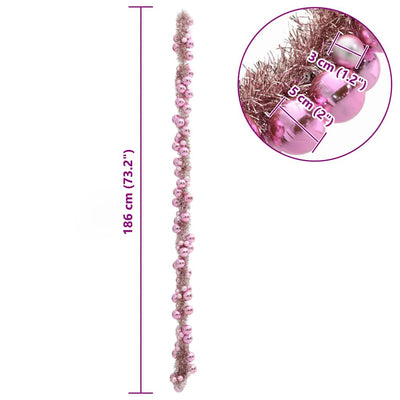 Pinkki joulupallo garland Mufit 186cm (polystyreeni)