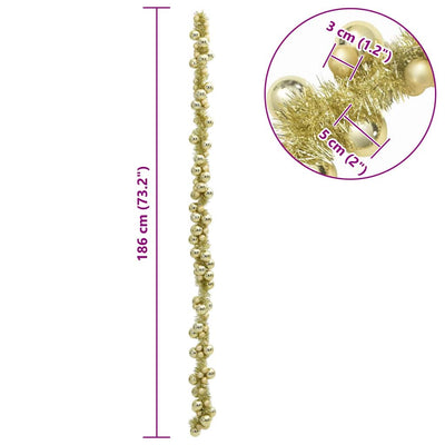 Kulta joulupallo garland Terrance 186cm (polystyreeni)