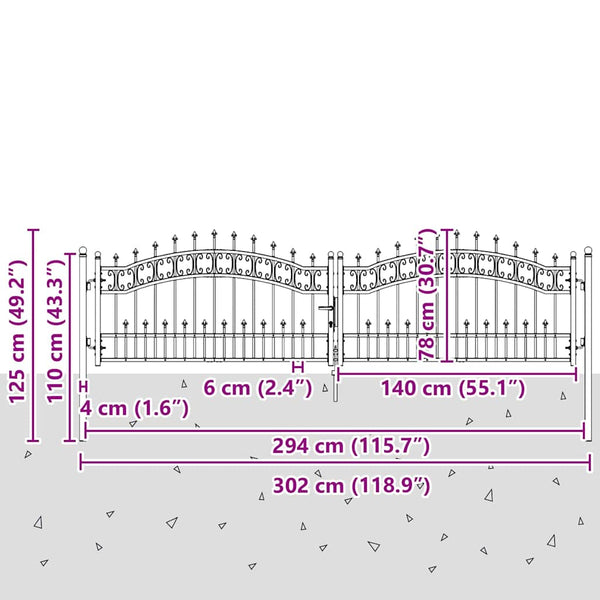 Aitaovi Kärkiyksiköllä KAMPEN 305 x 78 cm Lukittava Teräs
