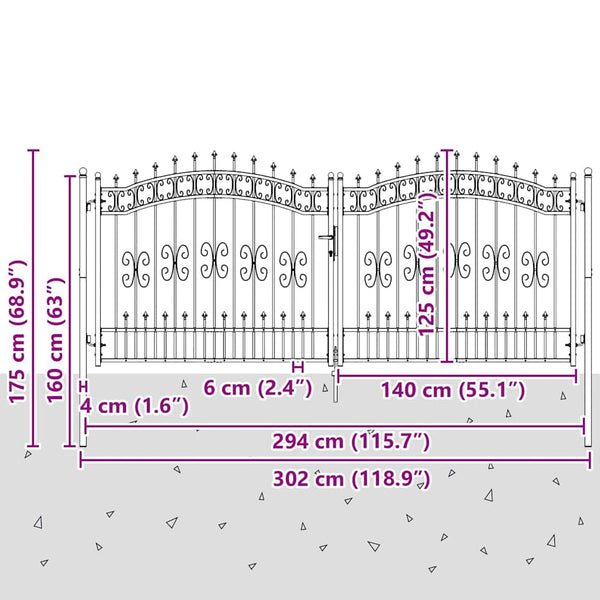 Aitaovi Kärkiyksiköllä KAMPEN 305 x 125 cm Lukittava Teräs