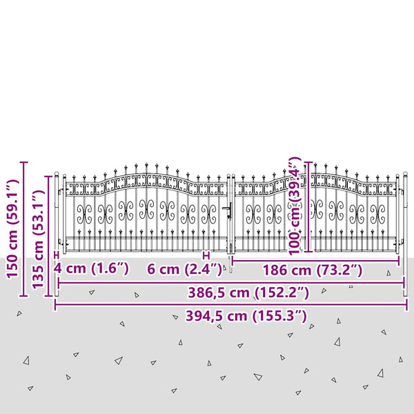 Aitaovi Kärkiyksiköllä KAMPEN 395 x 100 cm Lukittava Teräs