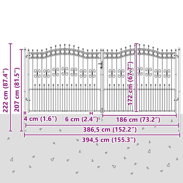 Aitaovi Kärkiyksiköllä KAMPEN 395 x 175 cm Lukittava Teräs