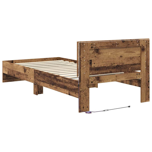 Sängyn runko LED -nauhavalot Vanha Puu 90 x 200 cm Tekninen puu