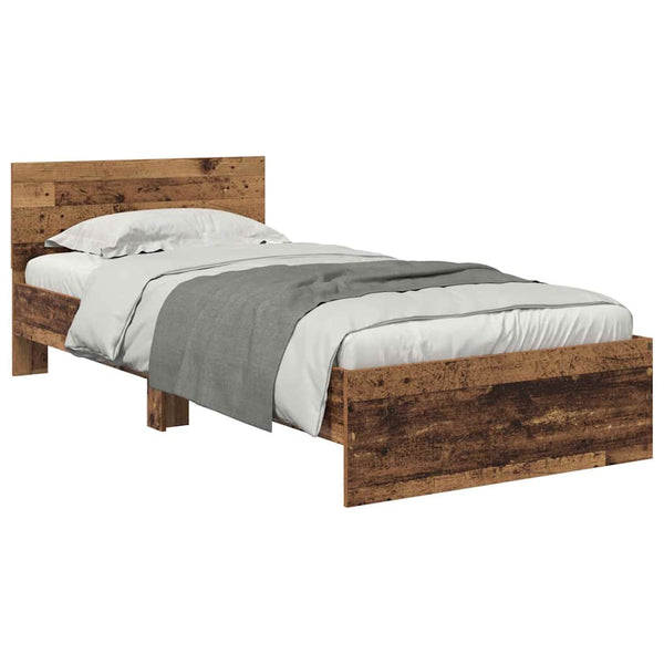Sängyn runko LED -nauhavalot Vanha Puu 90 x 200 cm Tekninen puu