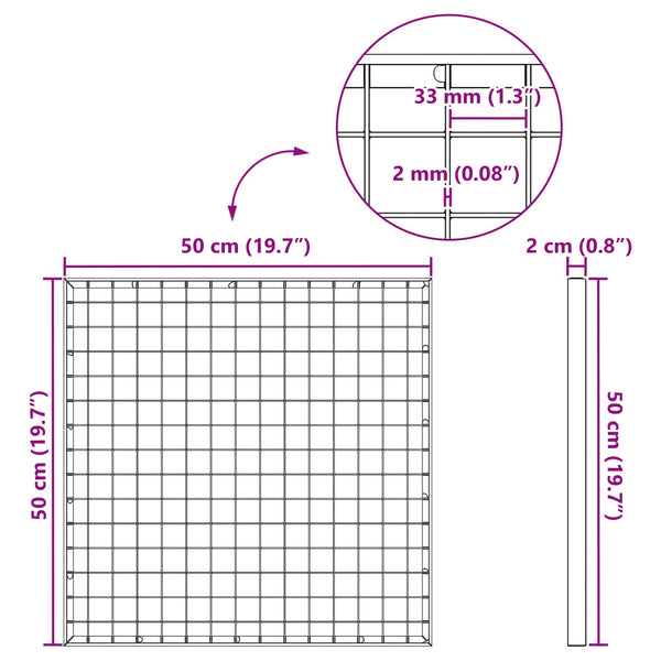 Ritilä Hopea 50 x 50 x 2 cm Kuuma-dipatut galvanisoitu teräs
