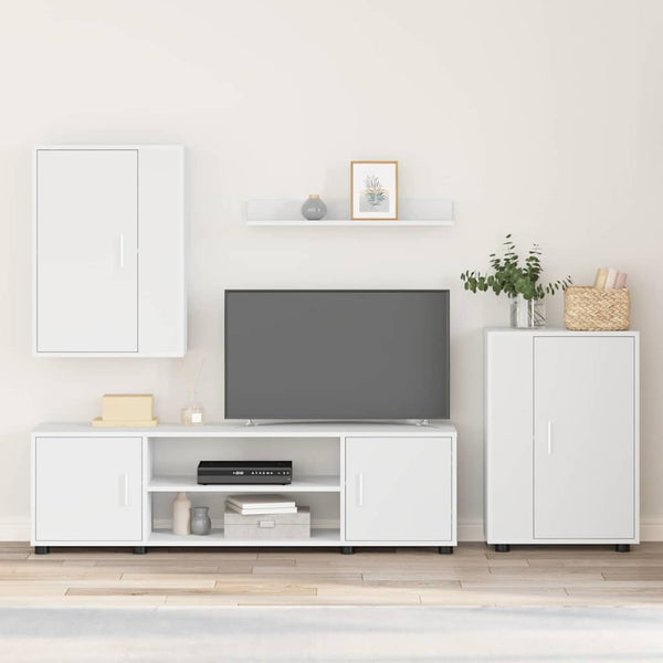 Seinäkiinnitettävä TV-tasosetti 4 kpl Valkoinen Tekninen puu