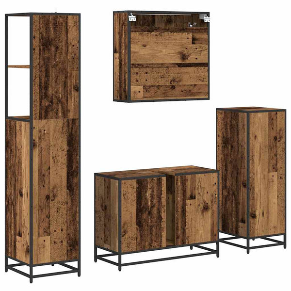 Kylpyhuonekalustesetti 4 kpl Vanha Puu 80 x 33 x 60 cm