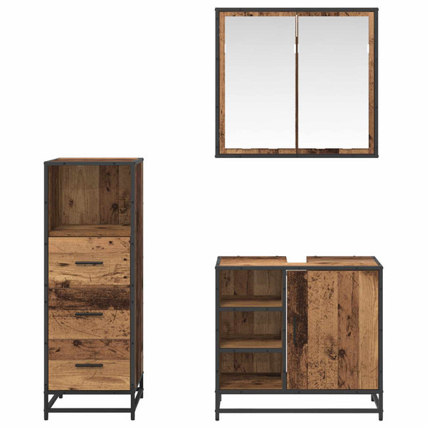 Kylpyhuonekalustesetti 3 kpl Vanha Puu 65 x 33 x 60 cm