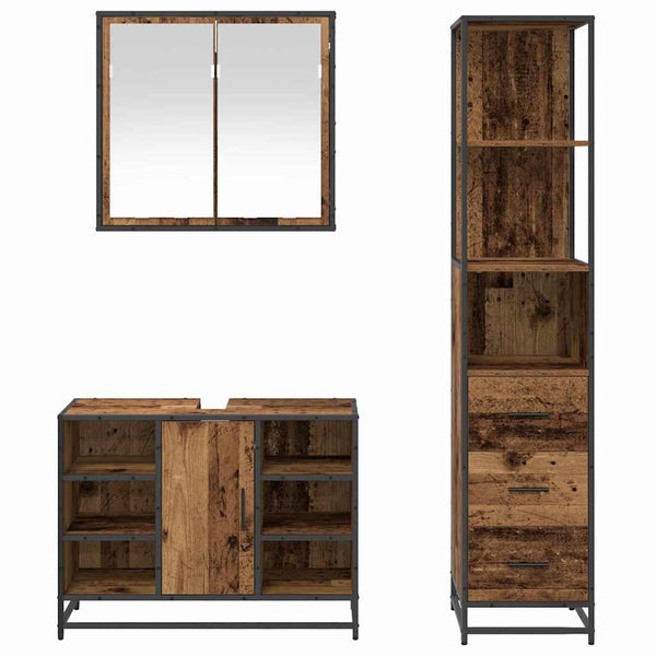 Kylpyhuonekalustesetti 3 kpl Vanha Puu 80 x 33 x 60 cm