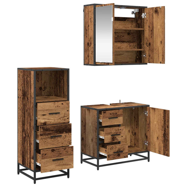 Kylpyhuonekalustesetti 3 kpl Vanha Puu 35 x 37,5 x 100 cm