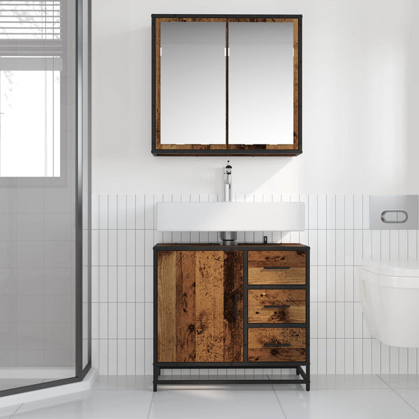 Kylpyhuonekalustesetti 2 kpl Vanha Puu 80 x 33 x 60 cm