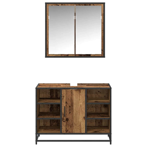 Kylpyhuonekalustesetti 2 kpl Vanha Puu 80 x 33 x 60 cm