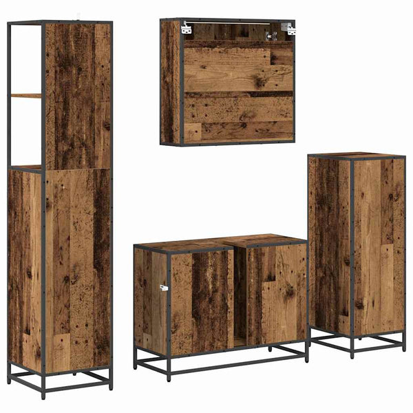 Kylpyhuonekalustesetti 4 kpl Vanha Puu 80 x 33 x 60 cm