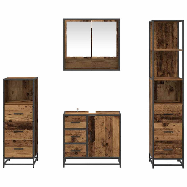 Kylpyhuonekalustesetti 4 kpl Vanha Puu 65 x 33 x 60 cm