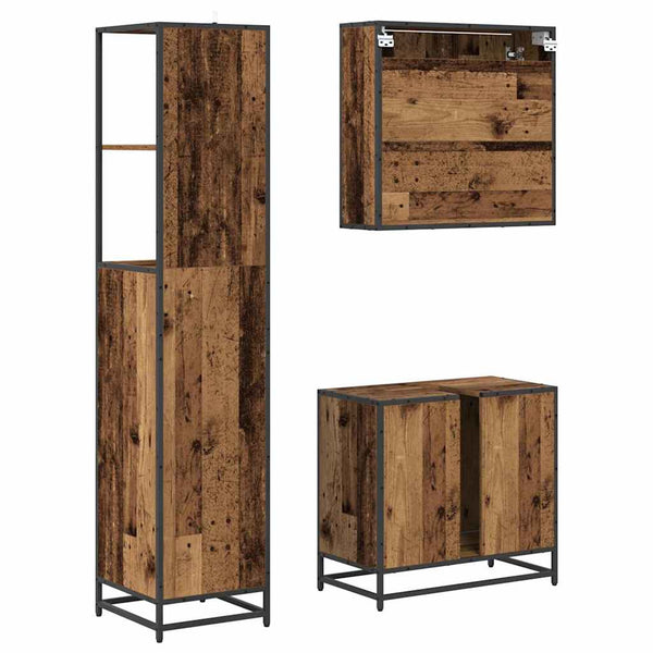 Kylpyhuonekalustesetti 3 kpl Vanha Puu 35 x 37,5 x 166 cm