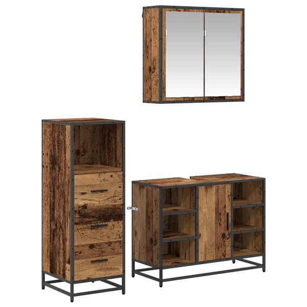 Kylpyhuonekalustesetti 3 kpl Vanha Puu 80 x 33 x 60 cm