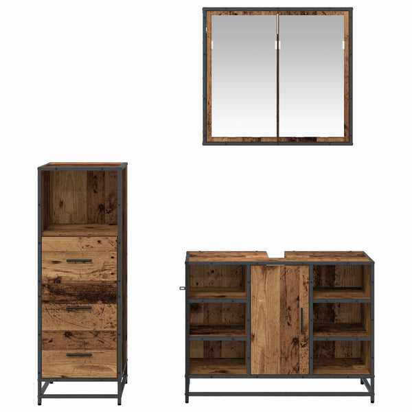 Kylpyhuonekalustesetti 3 kpl Vanha Puu 80 x 33 x 60 cm