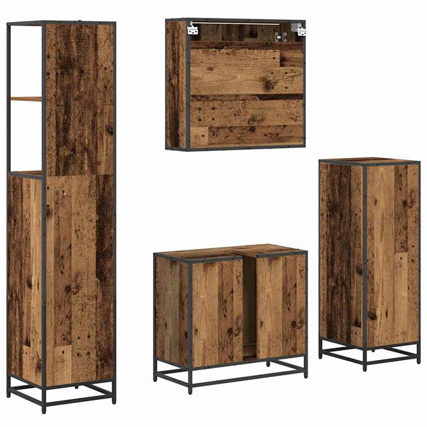 Kylpyhuonekalustesetti 4 kpl Vanha Puu 65 x 33 x 60 cm