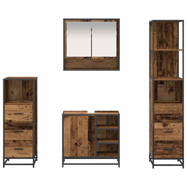 Kylpyhuonekalustesetti 4 kpl Vanha Puu 65 x 33 x 60 cm