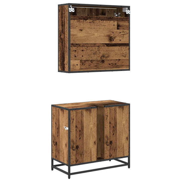 Kylpyhuonekalustesetti 2 kpl Vanha Puu 65 x 33 x 60 cm