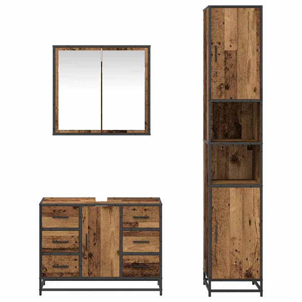 Kylpyhuonekalustesetti 3 kpl Vanha Puu 80 x 33 x 60 cm