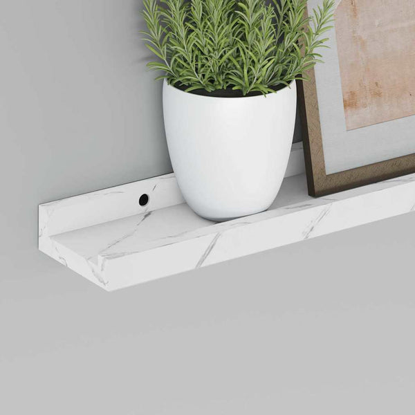 Seinähylly 2 kpl Valkoinen marmori 40 x 9 x 3 cm Tekninen puu
