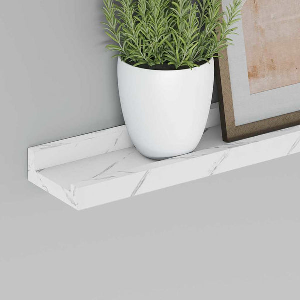 Seinähylly 2 kpl Valkoinen marmori 100 x 9 x 3 cm Tekninen puu