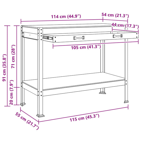 Työpöytä Musta 114 x 54 x 91 cm Merkityltään puu ja metalli