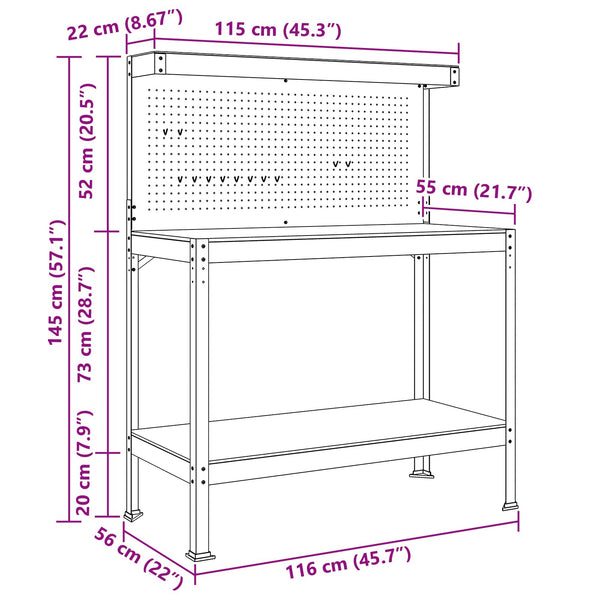 Työpöytä Musta 114 x 54 x 145 cm Merkityltään puu ja metalli