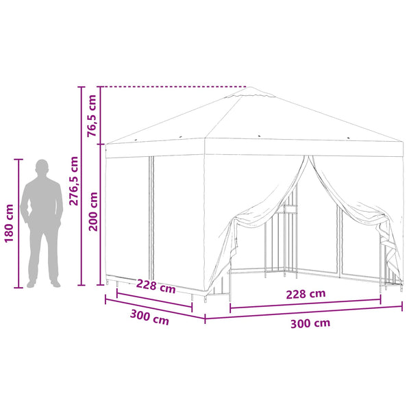 Puutarhamaja sivuseinillä 3 x 3 m Kerma Polyesteri ja teräs