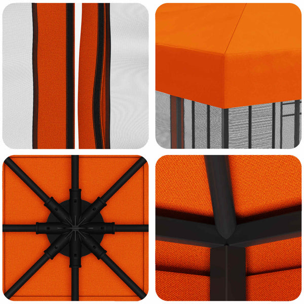 Puutarhamaja sivuseinillä 3 x 3 m Oranssi Polyesteri ja teräs