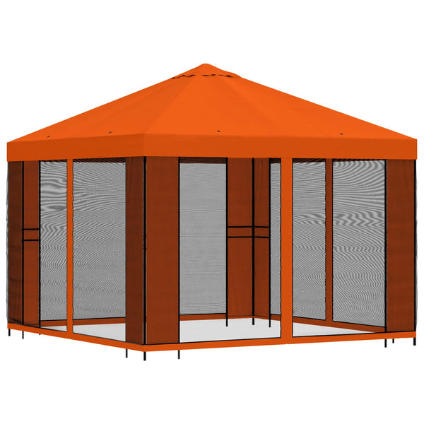 Puutarhamaja sivuseinillä 3 x 3 m Oranssi Polyesteri ja teräs