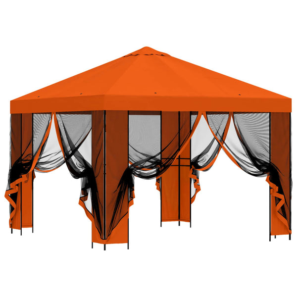 Puutarhamaja sivuseinillä 3 x 3 m Oranssi Polyesteri ja teräs