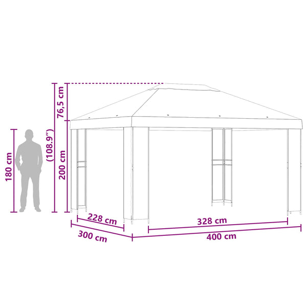Huvimaja 4 × 3 m Vihreä Polyesteri ja teräs 190 gsm