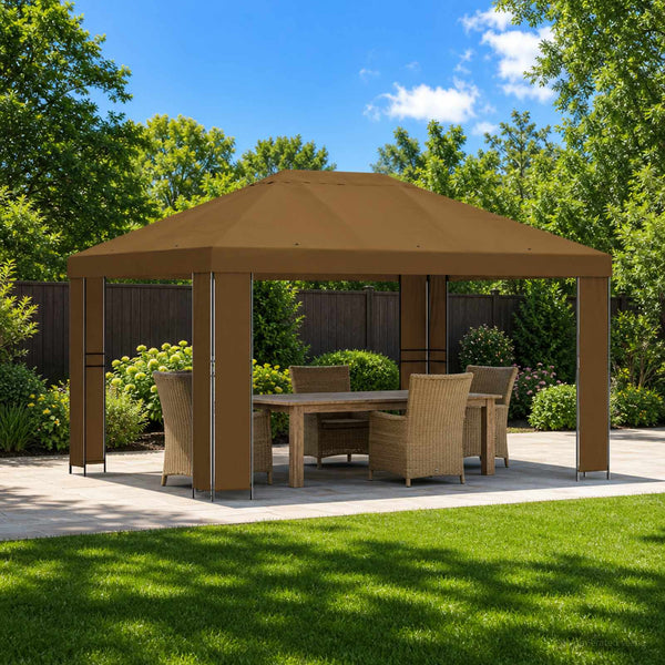 Huvimaja 4 × 3 m Taupe Polyesteri ja teräs 190 gsm