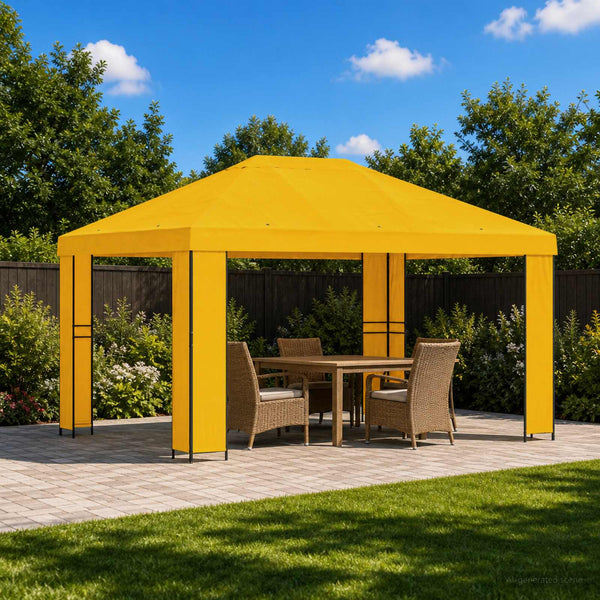 Huvimaja 4 × 3 m Keltainen Polyesteri ja teräs 190 gsm