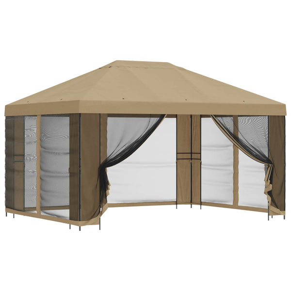 Puutarhamaja sivuseinillä 4 × 3 m Beige Polyesteri ja teräs