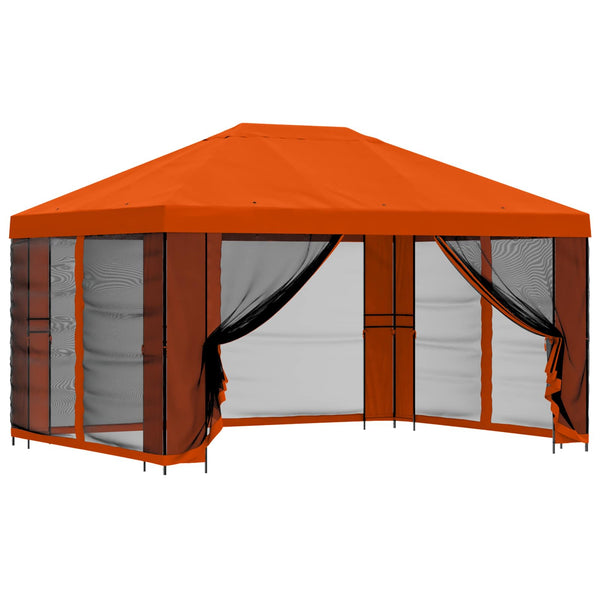 Puutarhamaja sivuseinillä 4 × 3 m Oranssi Polyesteri ja teräs