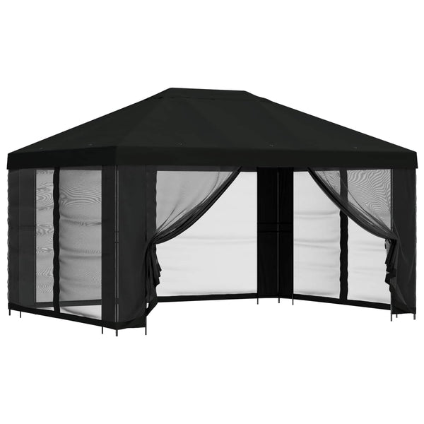 Paviljonki sivuseinillä 4 × 3 m Musta Polyesteri ja teräs