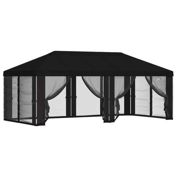 Gazebo-peite sivuseinillä 6 x 3 m Musta Polyesteri 190 gsm